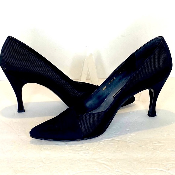 Stuart Weitzman Black Textured Pointed Toe Leather Soles 3.75" Heel Pumps 8.5 M - Picture 15 of 15
